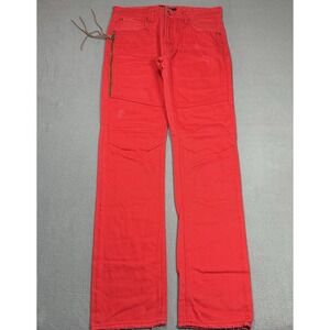 AKOO Red Moto Biker Jeans Mens 32x34 Articulated Knee Zipper Pocket Denim Retro